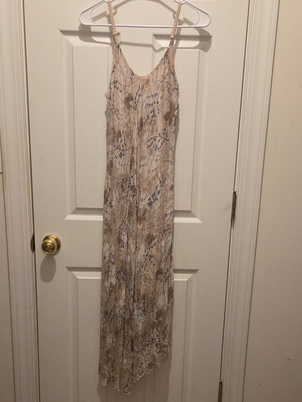 Sleeveless Beige Floral Slip Dress